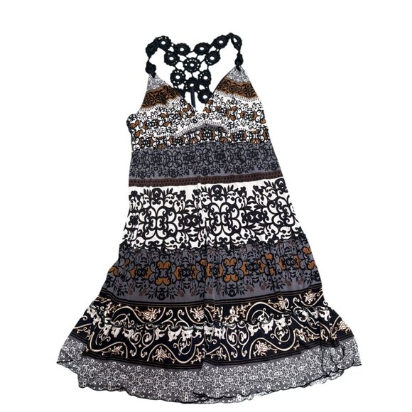 EUC Hale Bob Boho Print Halter Dress Crochet Back Detail Size Large - Picture 3 of 4